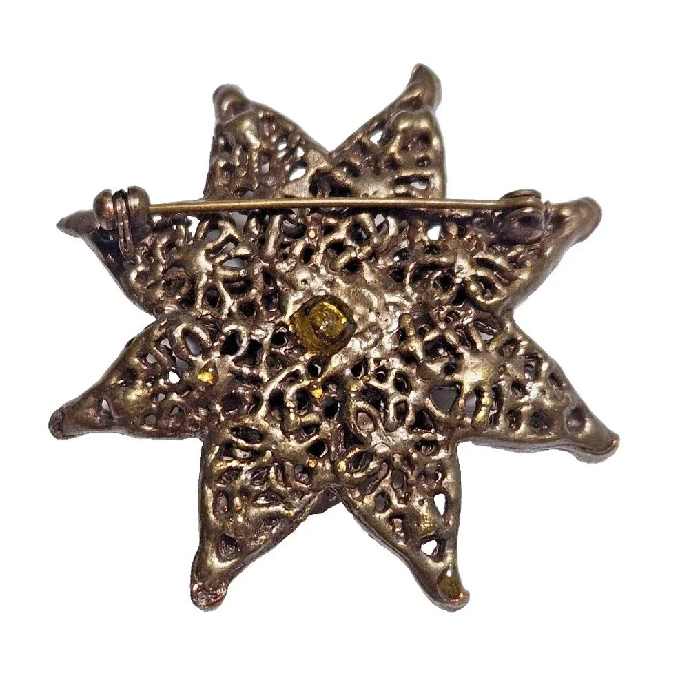 Vintage gold tone and Amber Rhinestone